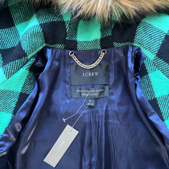 NWT J.Crew Chateau Parka Italian Stadium Cloth Size 6 Wool Green Check - Picture 5 of 6